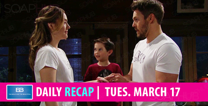 the bold and the beautiful recap for march 17, 2020m hope, liam, and dougas