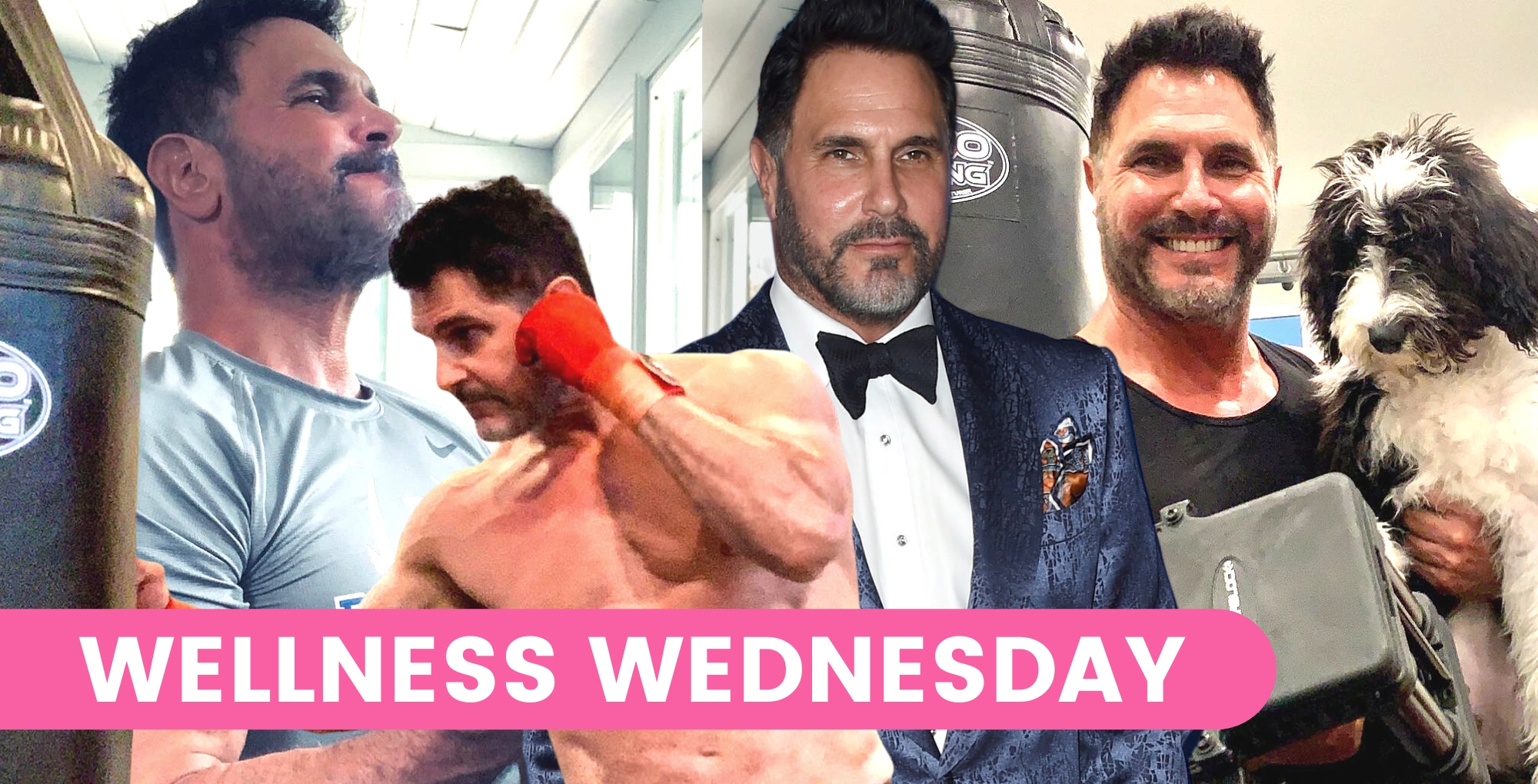 don diamont from bold and the beautiful in various workout images and in a tux