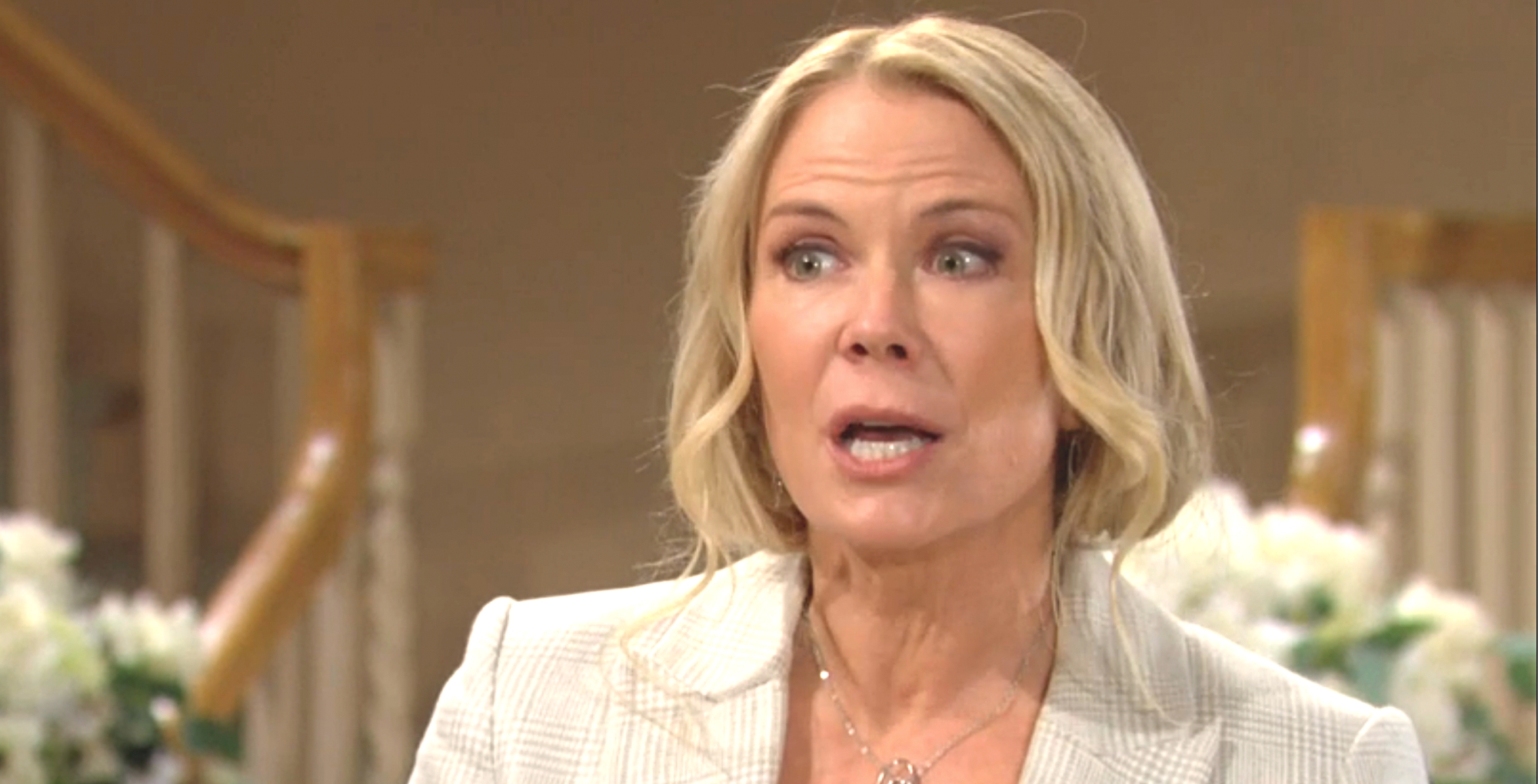 bold and the beautiful spoilers show brooke logan in white at the forrester mansion