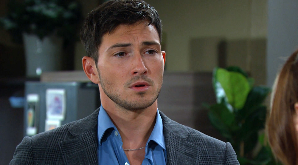 days of our lives recap has alex wearing a grey suit and blue shirt as he faces stephanie johnson