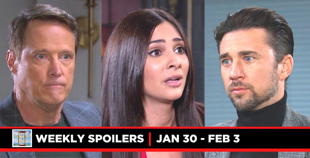 weekly days of our lives spoilers three images jack, gabi, and chad