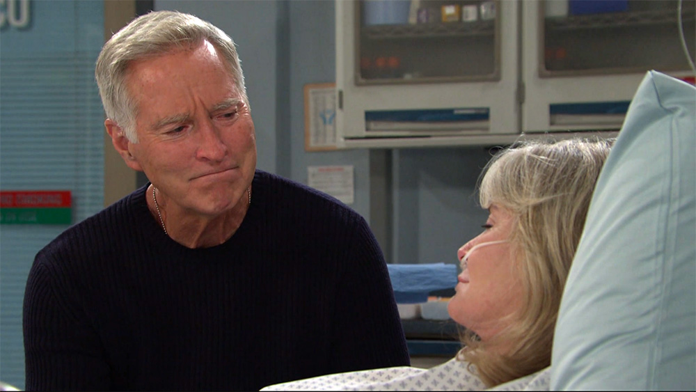 john black wears black as he sits by dying marlena in her hospital bed in days of our lives recap