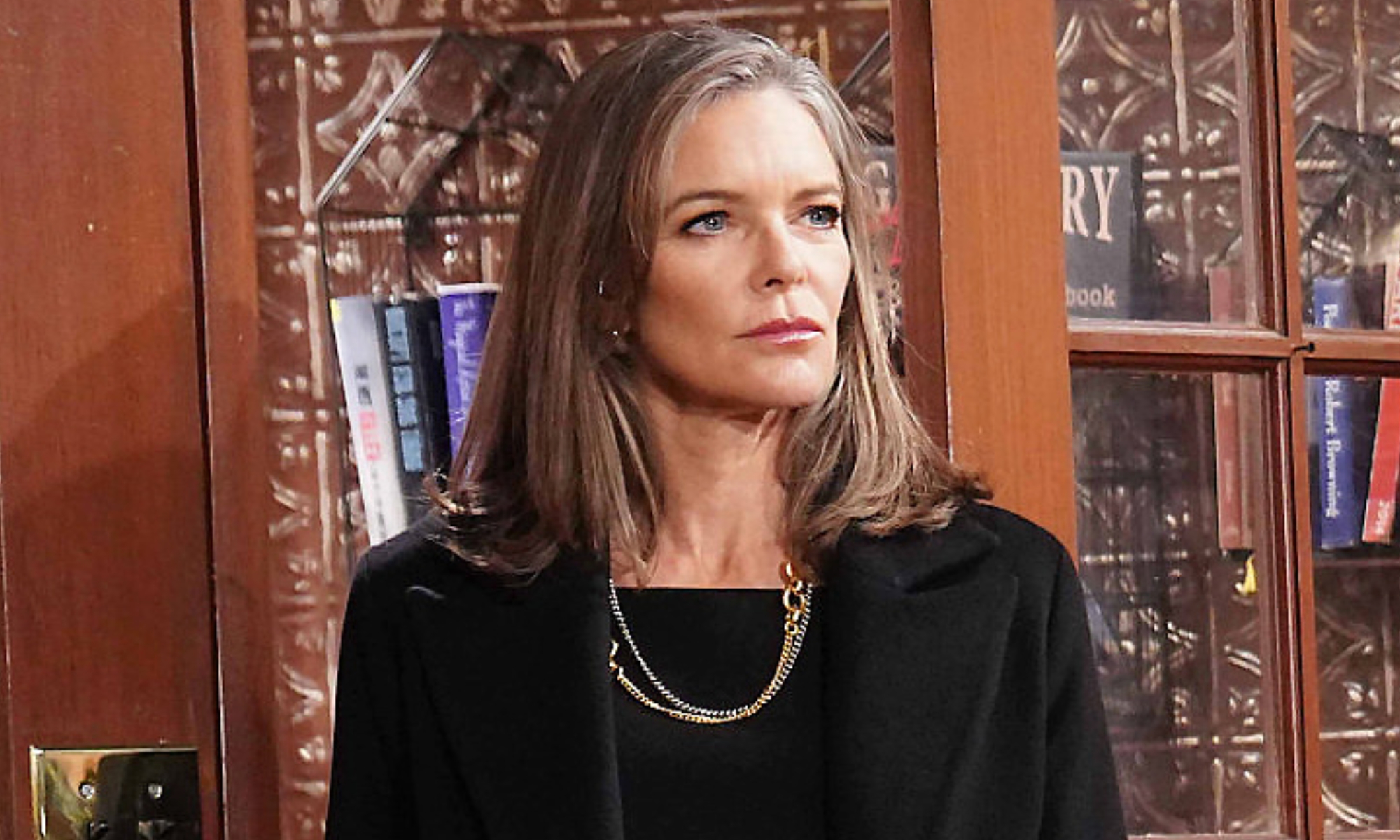 young and the restless spoilers diane jenkins in a black dress with a necklace, ready to plot