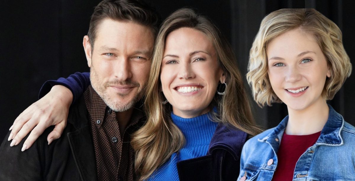 actors michael graziadei, vail bloom, and newcomer Lily Brooks O'Briant are all smiles on y&r