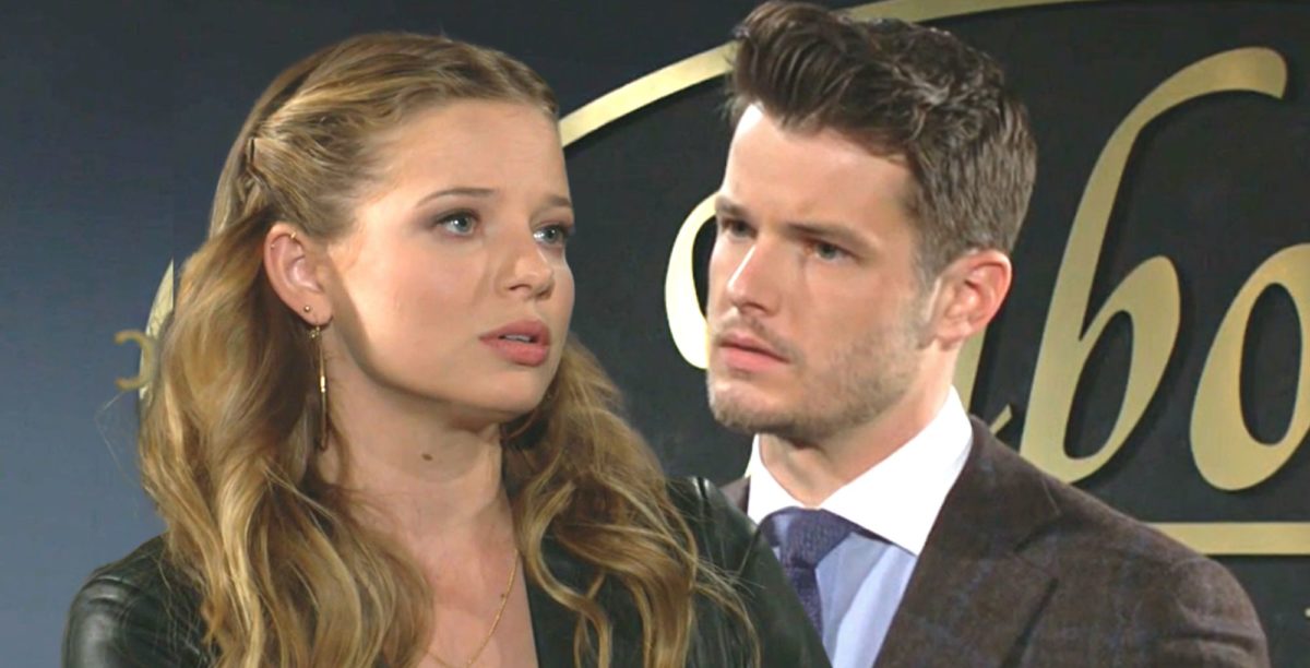 kyle abbott at jabot talking to his wife, summer newman abbott on young and the restless