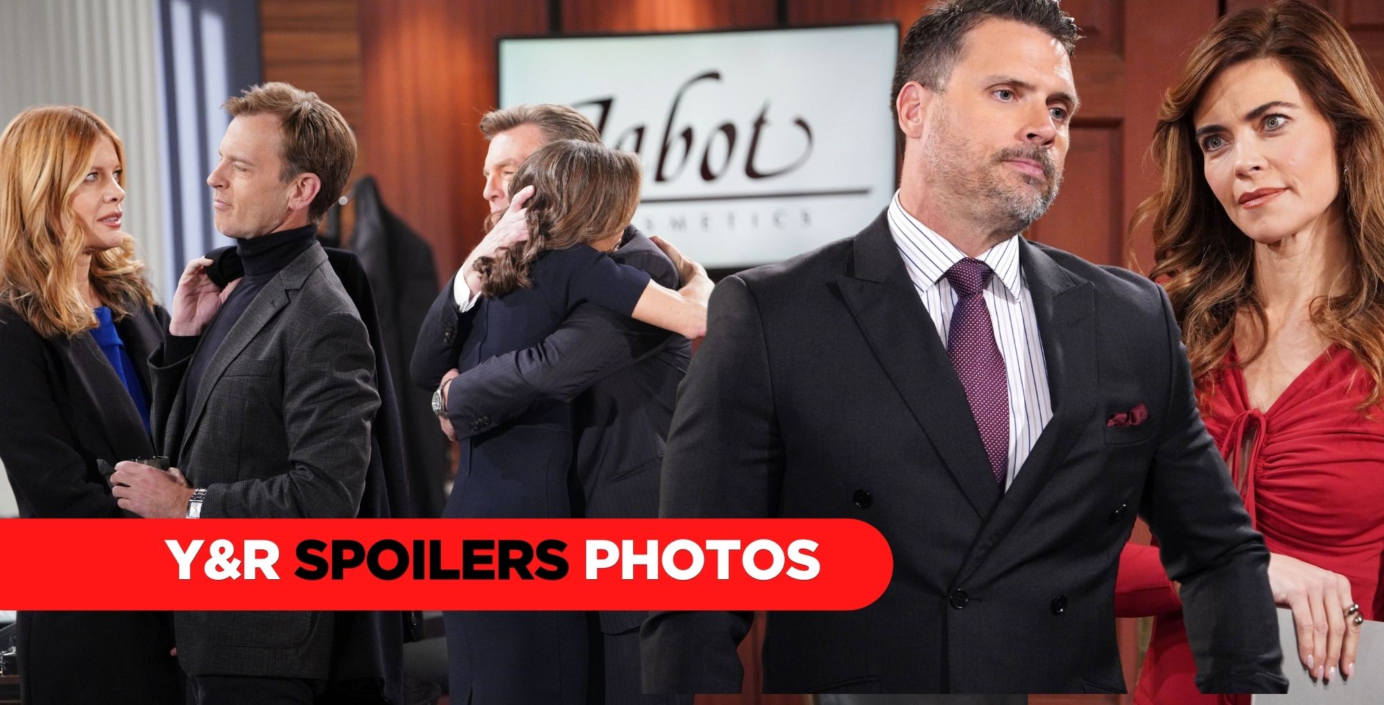 y&r spoilers photos collage with phyllis, tucker, jack, diane, nick, and victoria