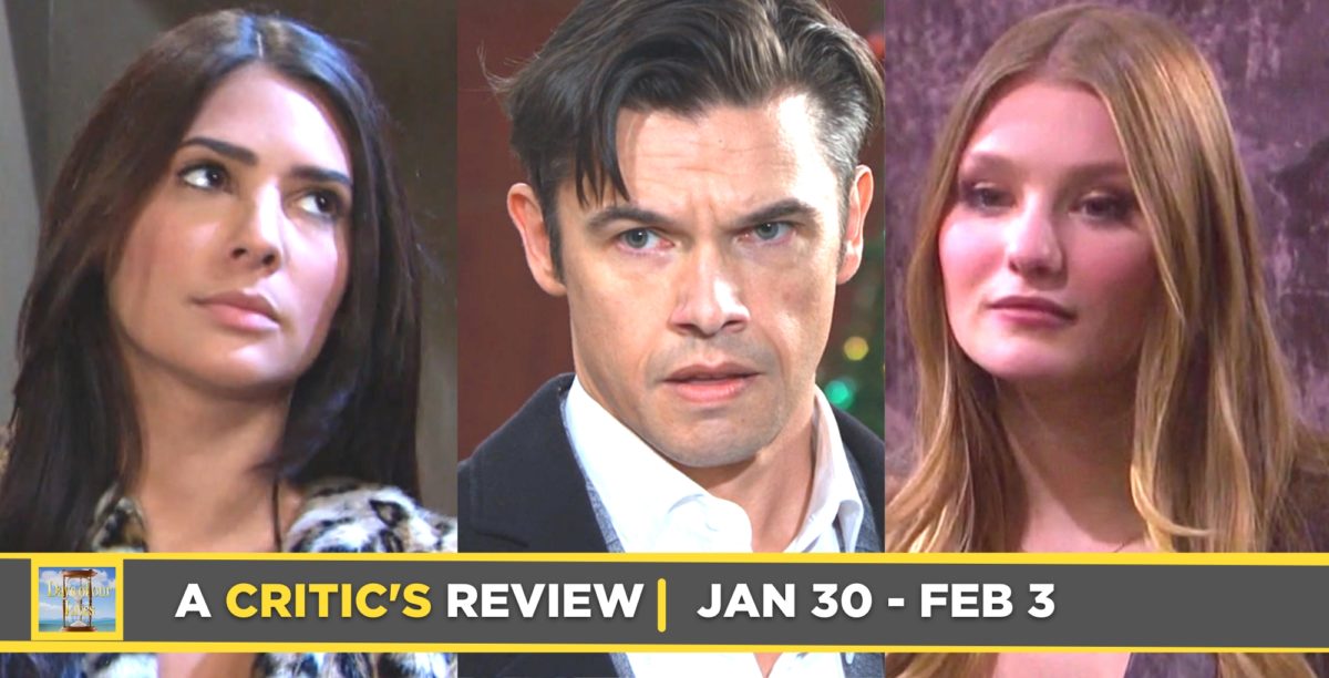 a critic's review of days of our lives row of images gabi hernandez, xander cook, and allie horton