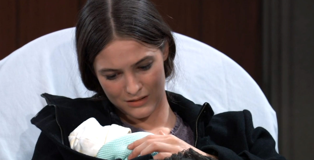 esme prince holding her baby looking sad gh spoilers speculation