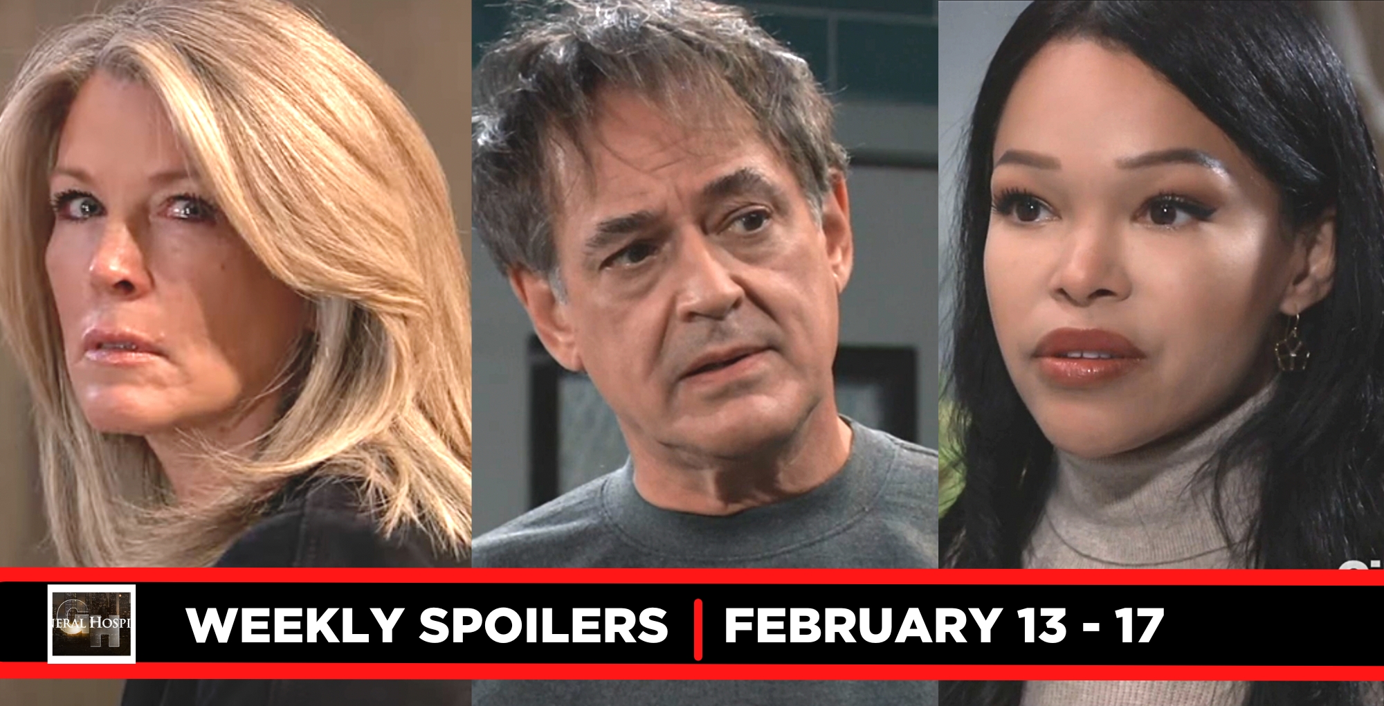 weekly general hospital spoilers three images, carly, ryan, and portia