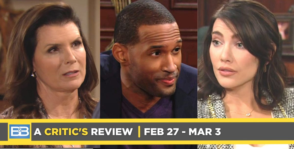 the bold and the beautiful critic's review for february 27 – march 3, 2023, three images sheila, carter, and steffy