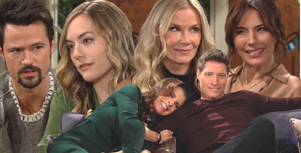 bold and the beautiful spoilers for march 6, 2023 collage of thomas, hope, brooke, taylor, deacon, sheila