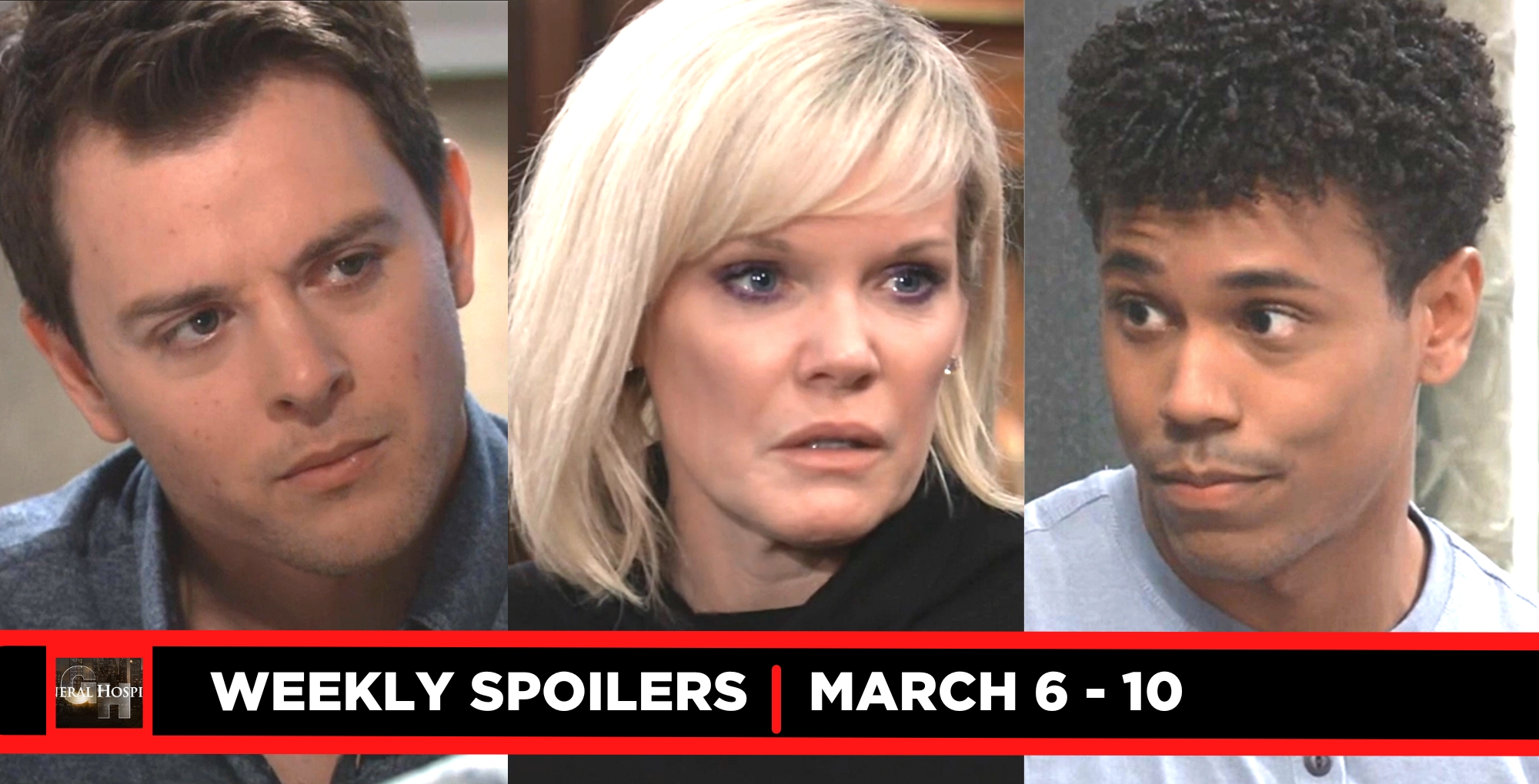 general hospital spoilers for march 6 – march 10, 2023, three images michael, ava, and tj
