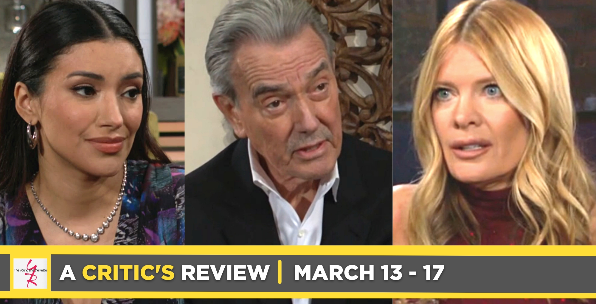 the young and the restless critic's review for march 13 – march 17, 2023, three images audra, victor, and phyllis