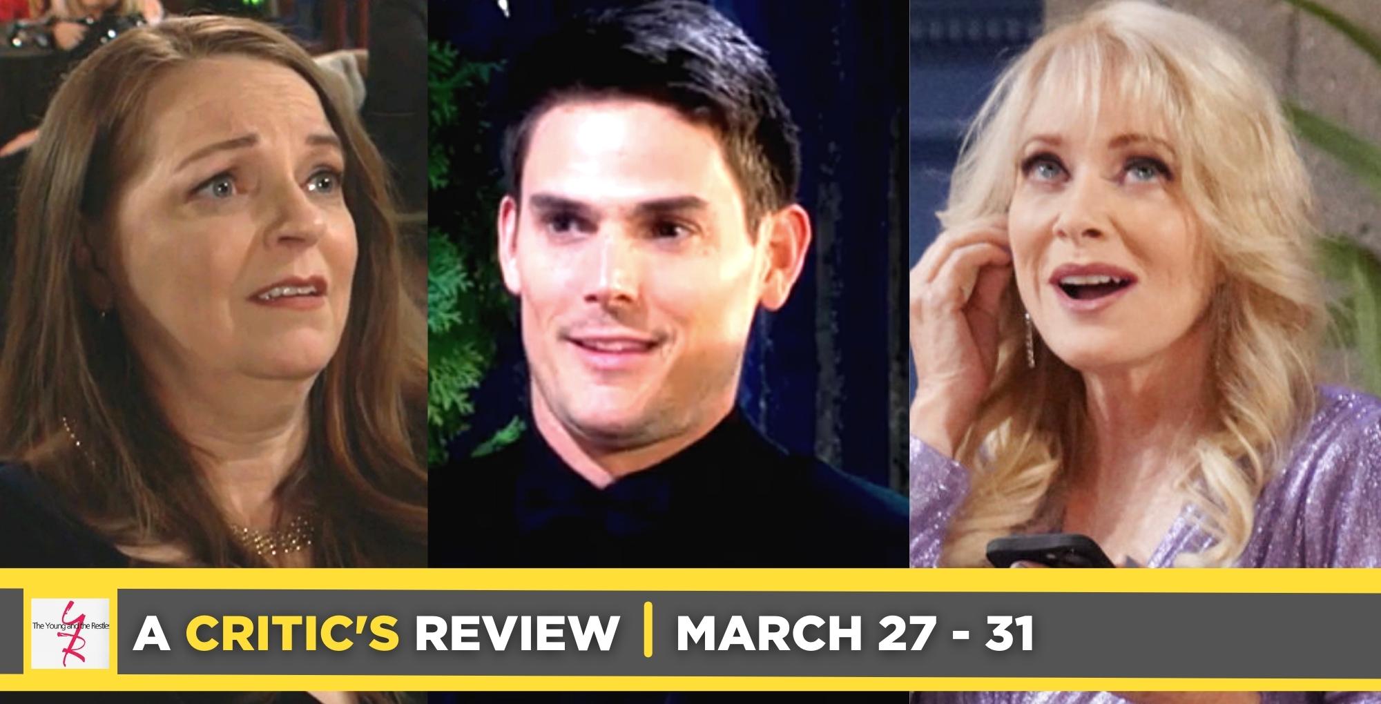 the young and the restless critic's review for march 27 – march 31, 2023, three images nina, adam, and leanna