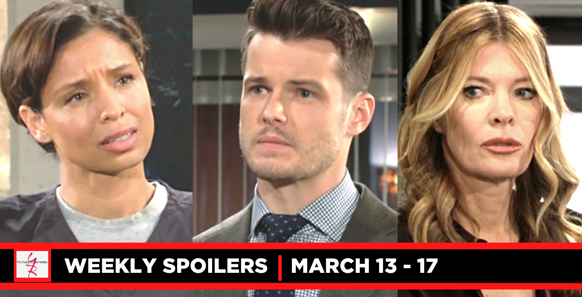 the young and the restless spoilers for march 13 – march 17, 2023, three images elena, kyle, and phyliss
