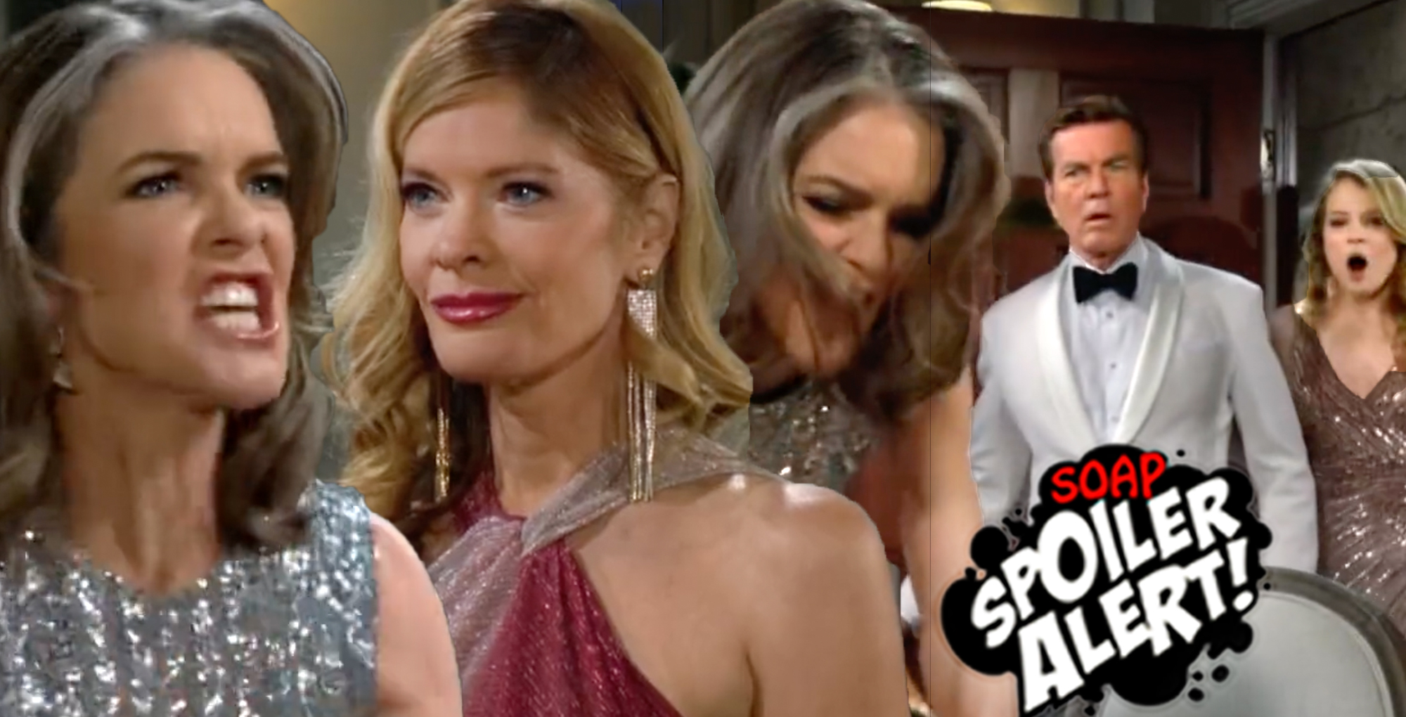 y&r spoilers video promo collage diane yells at phyllis, jack and summer see her strangling phyllis