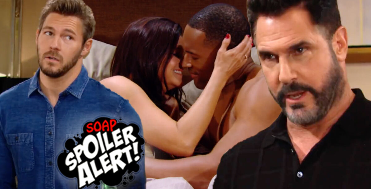 b&b spoilers video montage liam, katie and carter in bed, and bill.