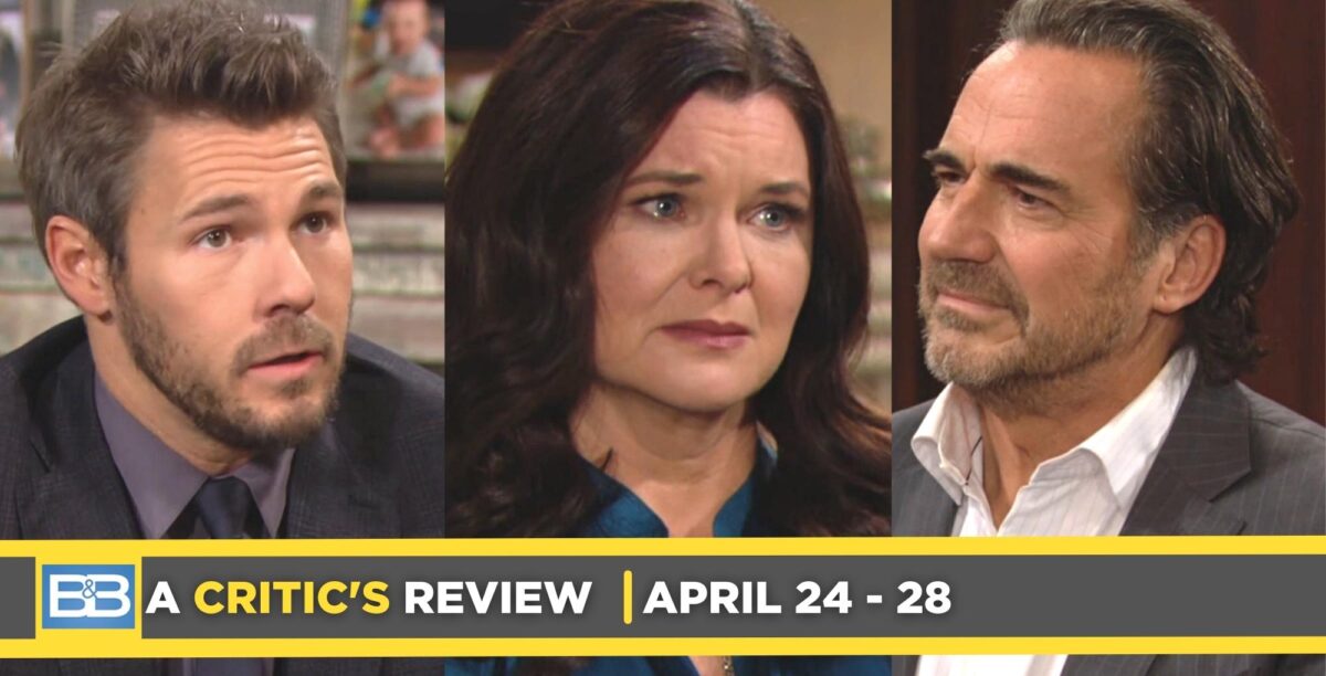 the bold and the beautiful critic's review for april 24 – april 28, 2023, three images laim, katie, ridge