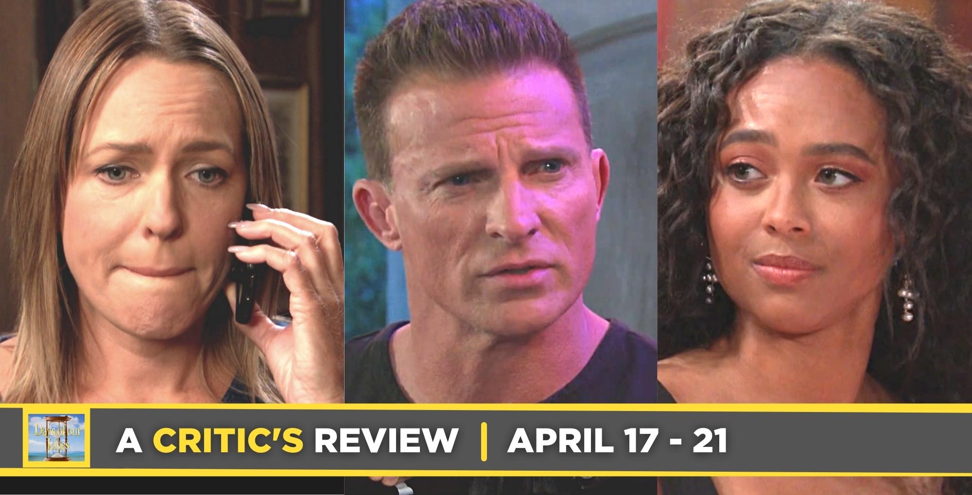 days of our lives critic's review for april 17 – april 21, 2023, three images nicole, harris, and talia
