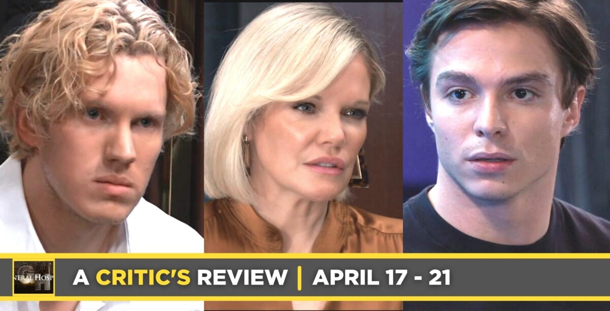 general hospital critic's review for april 17 – april 21, 2023, three images ethan, ava, and spencer
