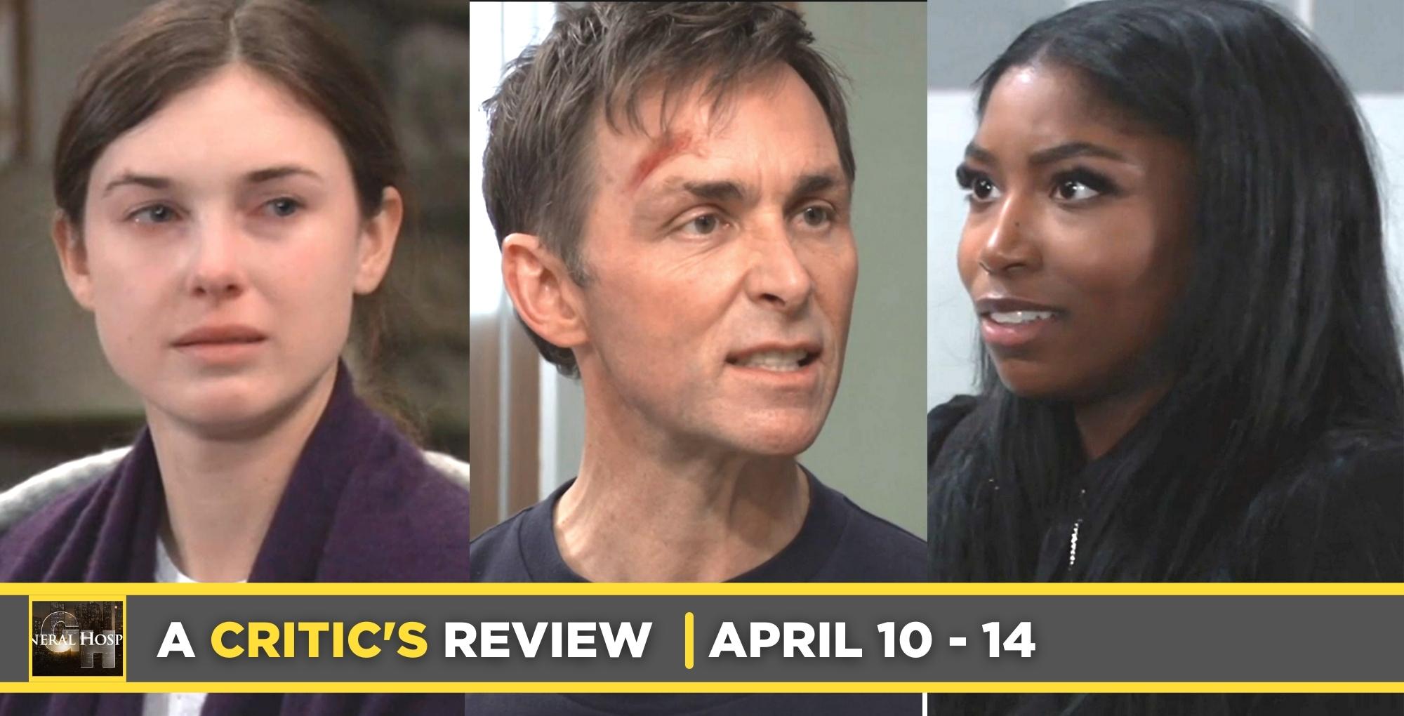 general hospital critic's review for april 10 – april 14, 2023, three images willow, valentin, and trina