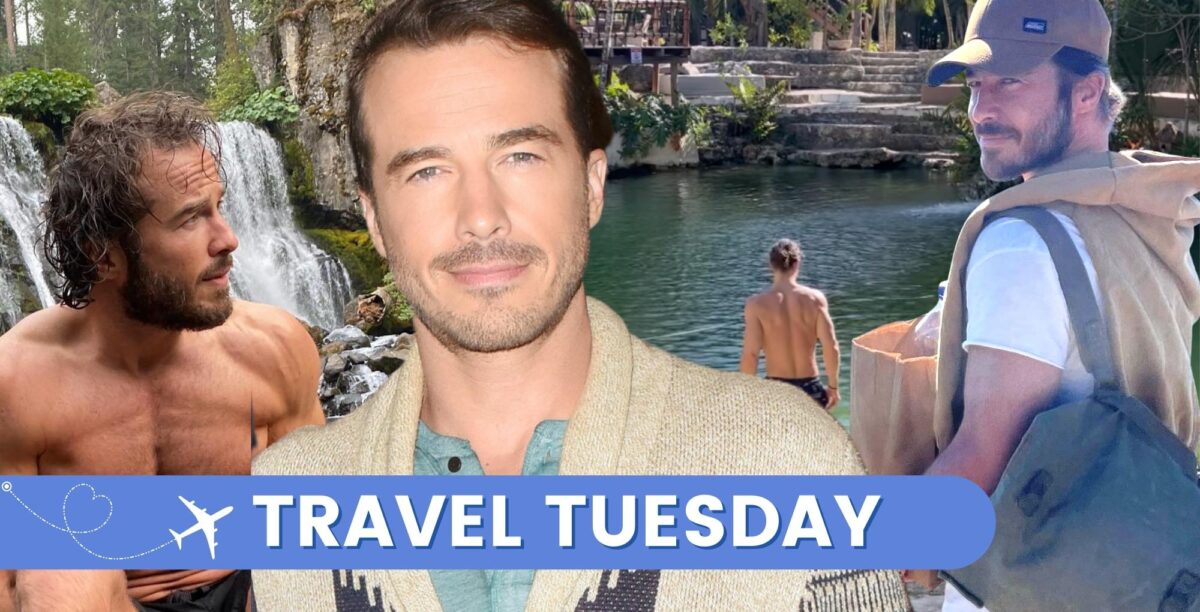 ryan carnes formerly of general hospital in a montage of travel images.