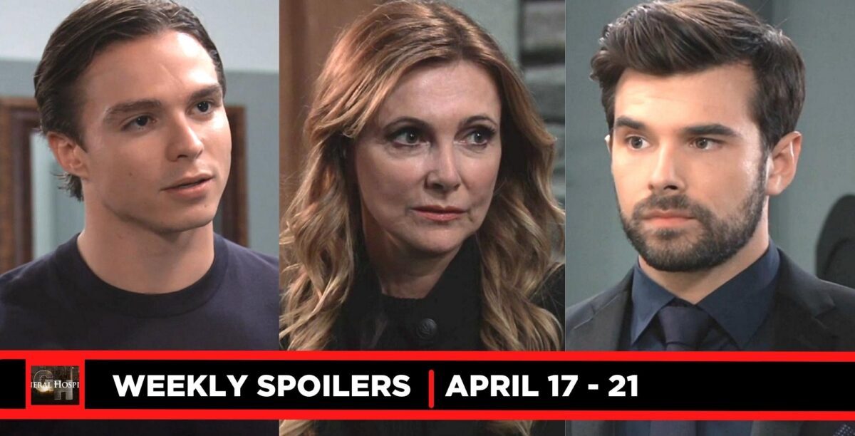 general hospital spoilers for april 17 – april 21, 2023, three images spencer, holly, and chase