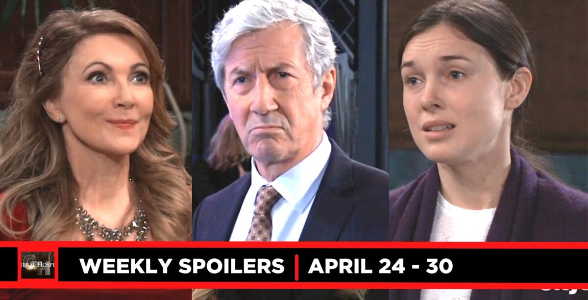 general hospital spoilers for april 24 – april 28, 2023, three images holly, victor, and willow