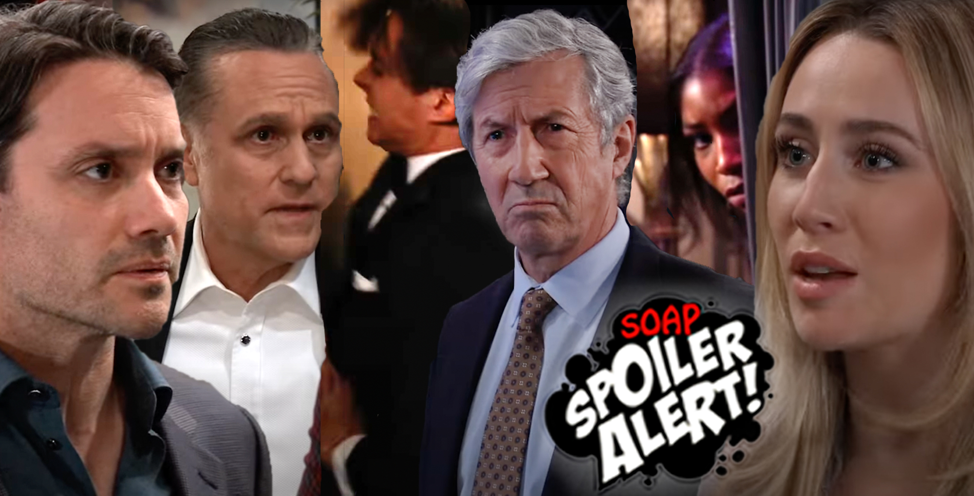 gh spoilers video promo collage of dante, sonny, spencer trapped, victor, trina hiding, joss.