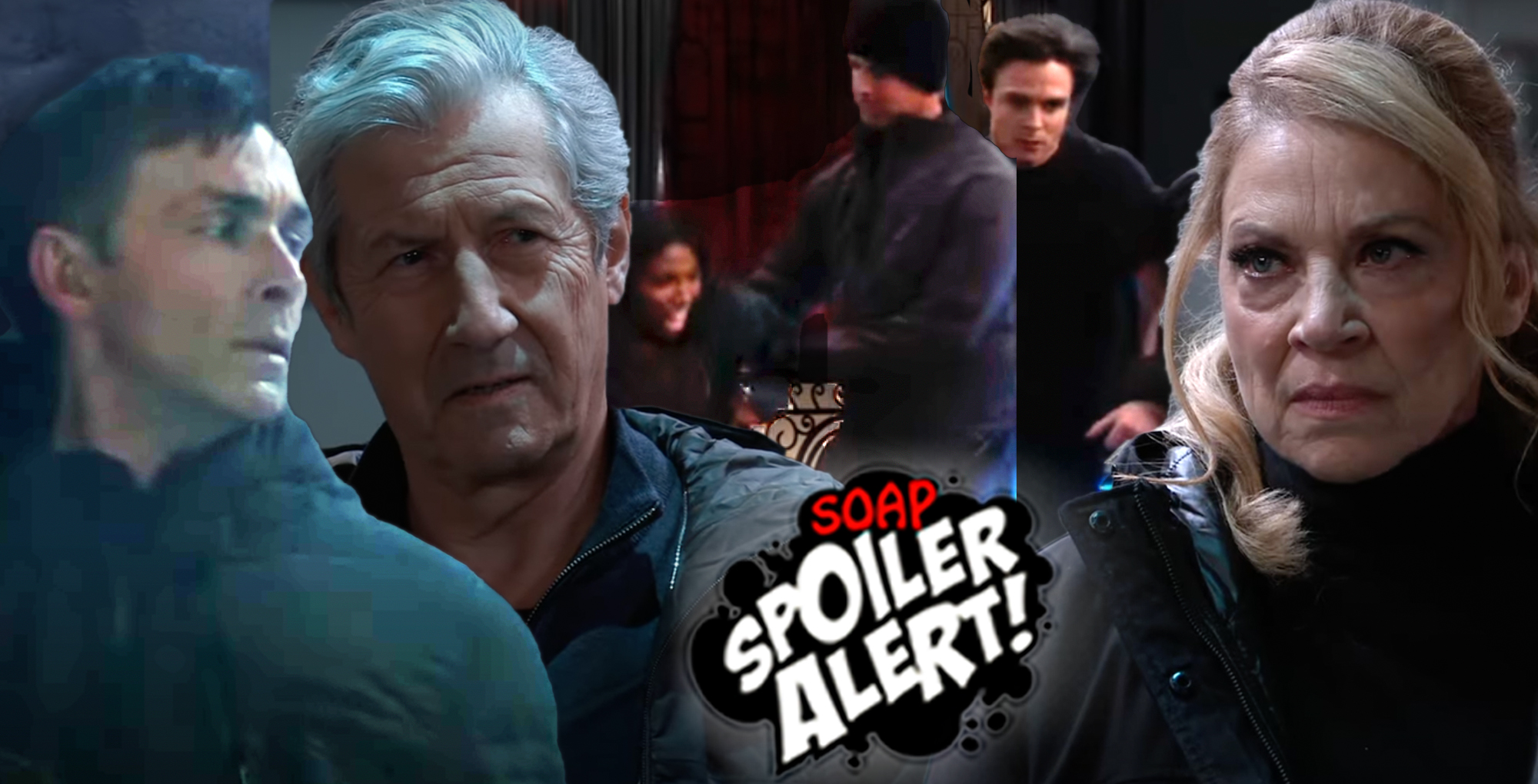 gh spoilers video promo collage of valentin, victor, trina, spencer, liesl.