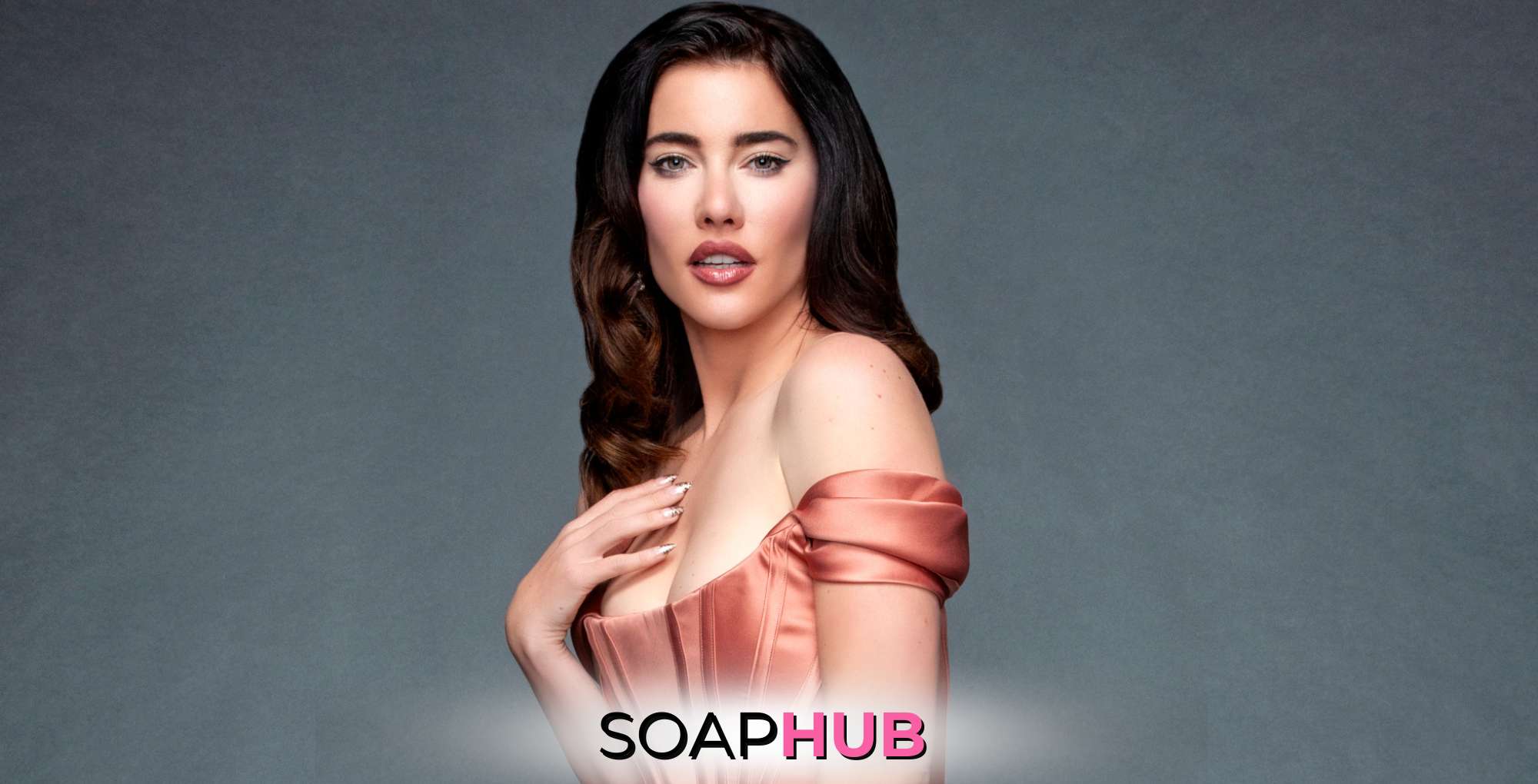 The Bold and the Beautiful star Jacqueline MacInnes Wood with the Soap Hub logo across the bottom.