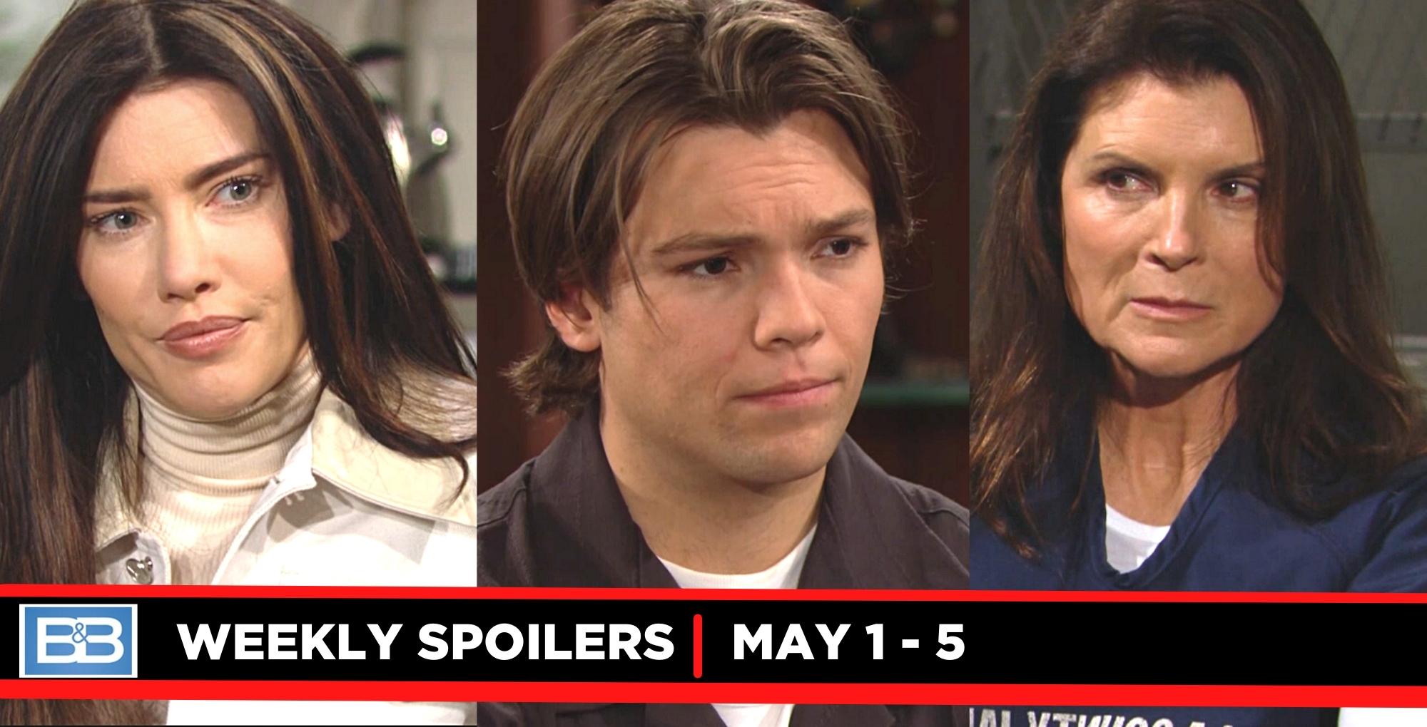 the bold and the beautiful spoilers for may 1 – may 5, 2023, three images steffy, thomas, sheila