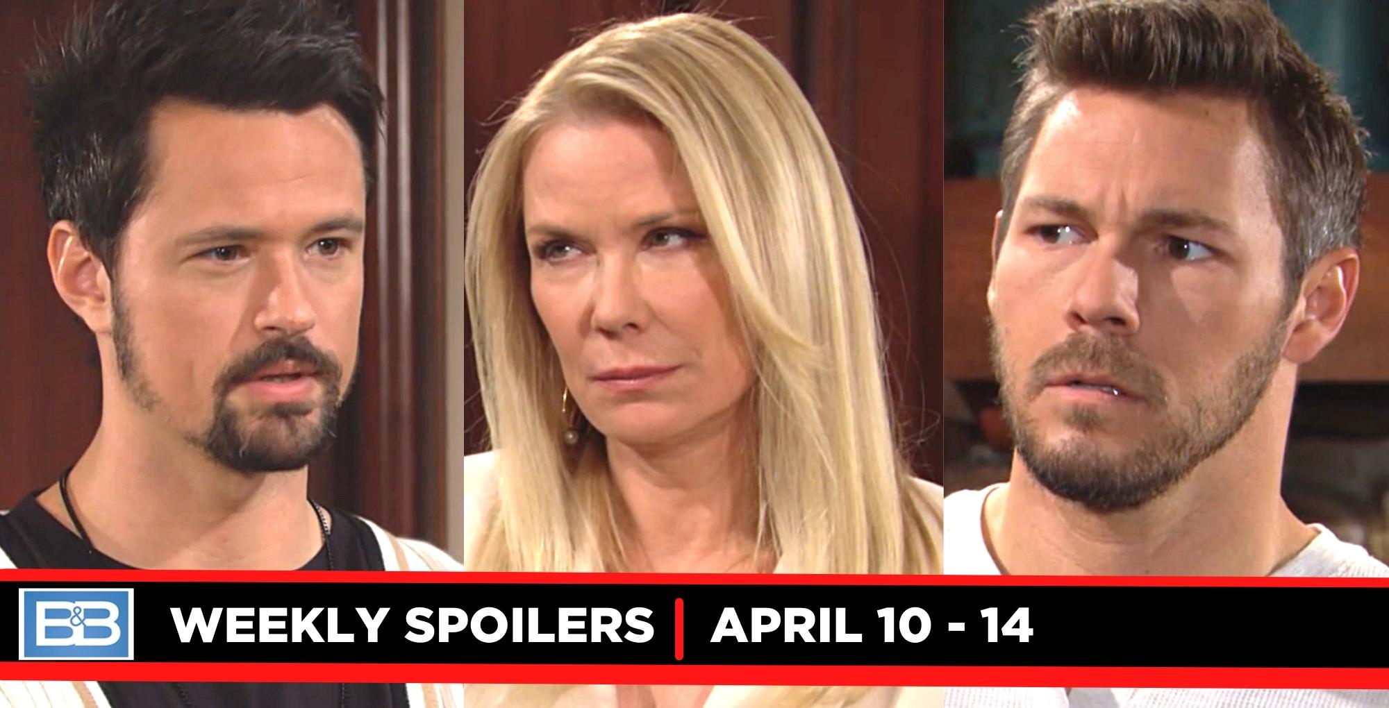 the bold and the beautiful spoilers for april 10 – april 14, 2023, three images thomas, brooke, and Liam