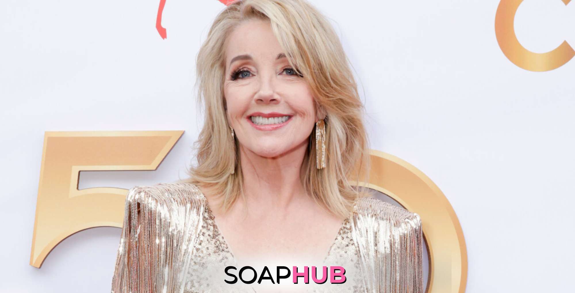 The Young and the Restless star Melody Thomas Scott with the Soap Hub logo across the bottom.