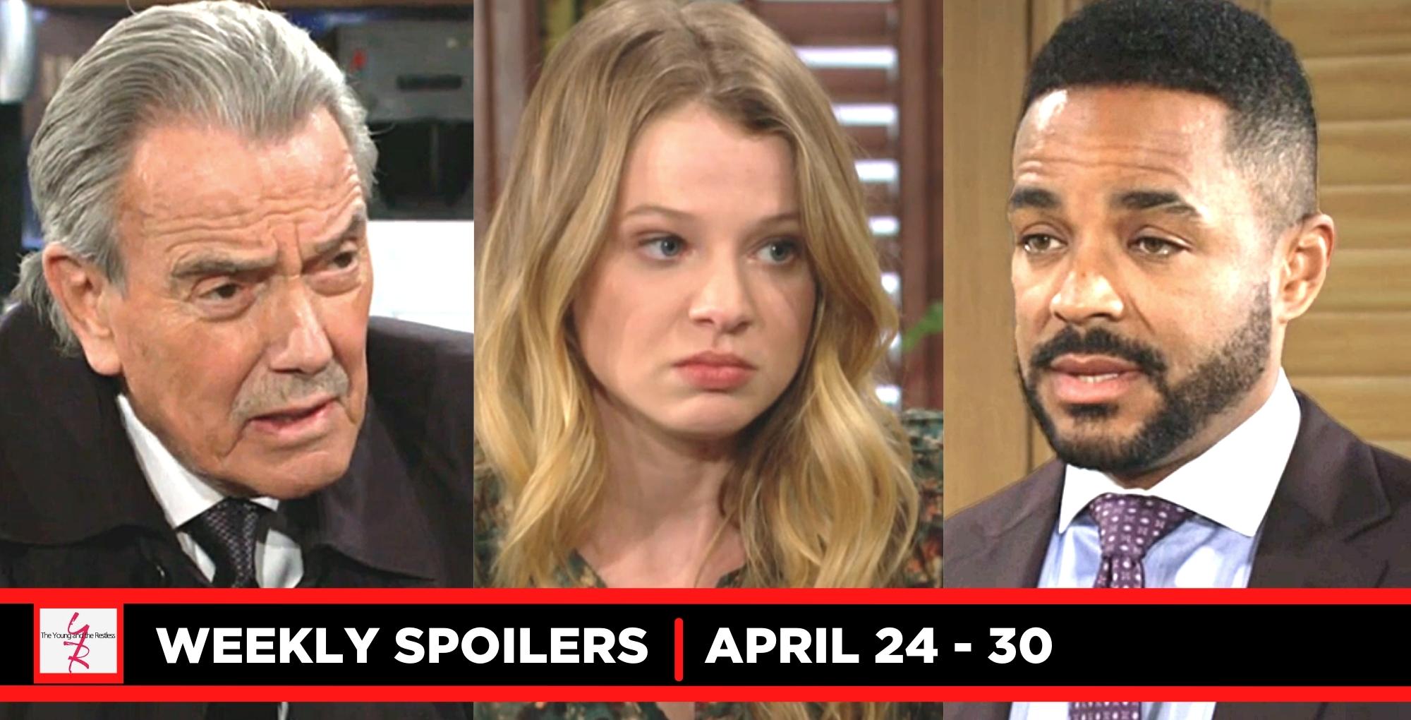 the young and the restless spoilers for april 24 – april 28, 2023, three images victor, summer, nate.
