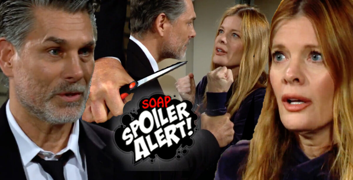 y&r spoilers video promo collage of jeremy stark threatening phyllis summers.