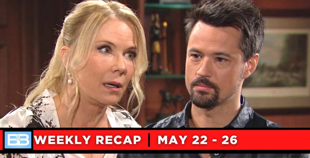 the bold and the beautiful recaps for may 22 – may 26, 2023, two images brooke and thomas.