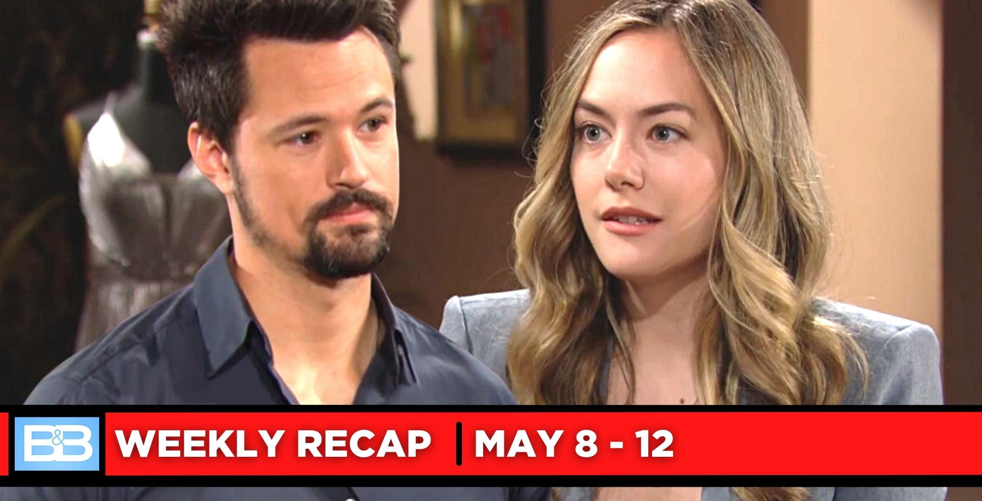 the bold and the beautiful recaps for may 8 – may 12, 2023, two images thomas and hope.