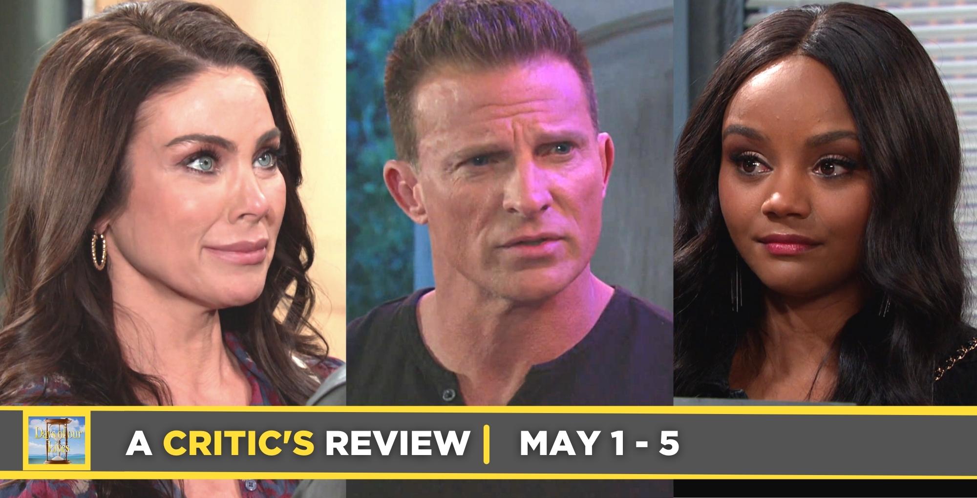 days of our lives critic's review for may 1 – may 5, 2023, three images chloe, harris, and chanel.