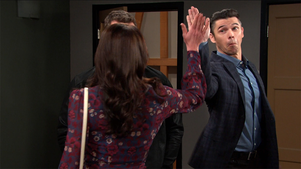 days of our lives recap for tuesday, may 2, 2023, has chloe high-fiving xander in front of brady.