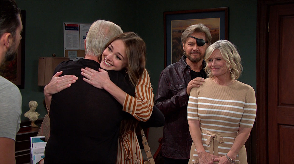 days of our lives recap for monday, may 1, 2023, stephanie hugs uncle roman as steve and kayla look on.