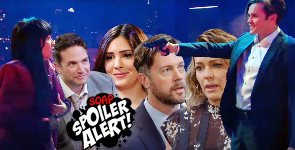 days spoilers video promo collage of paulina, stefan, gabi, ej, nicole, and colin with a gun.