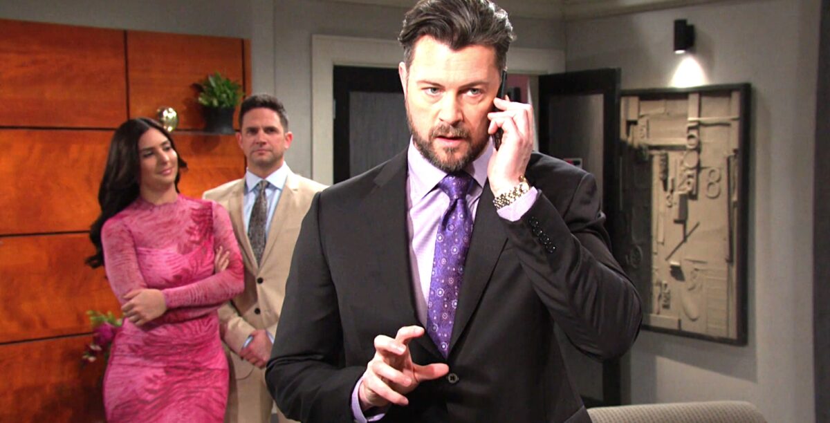 days of our live recap for thursday, may 11, 2023, gabi and stefan look on as ej dimera takes a phone call