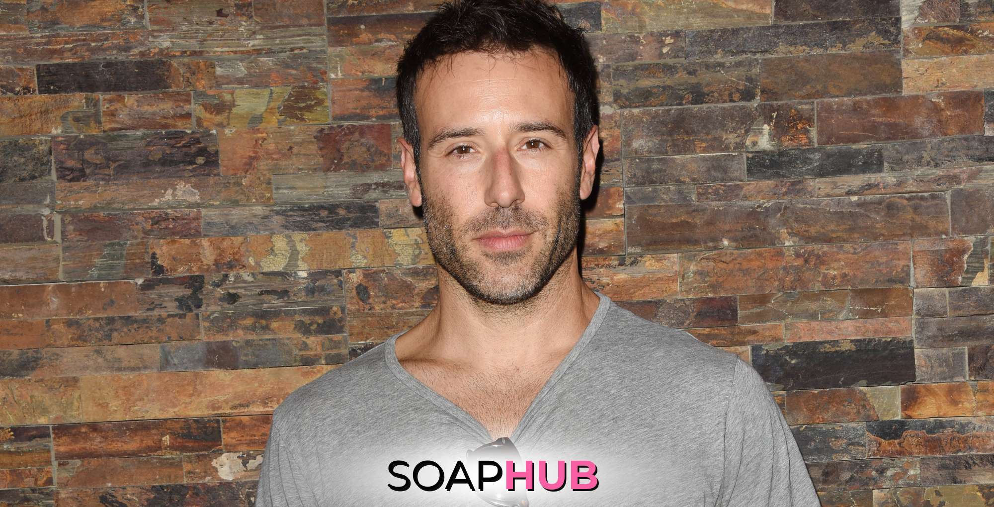 General Hospital alum Coby Ryan McLaughlin with the Soap Hub logo.