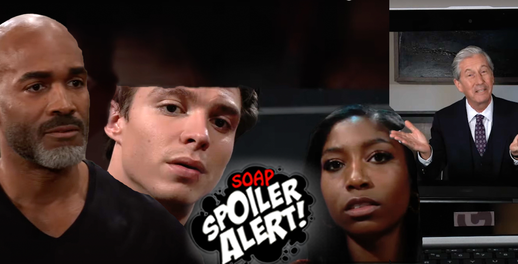 gh spoilers video promo collage with curtis, spencer, trina, victor.