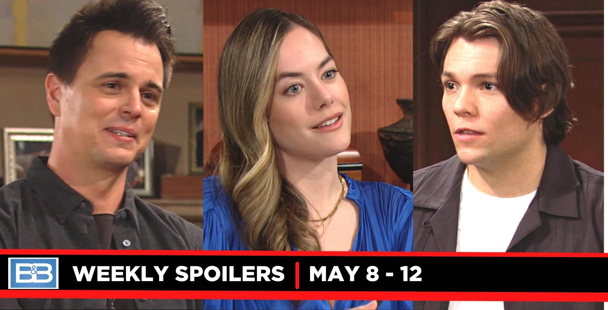 the bold and the beautiful spoilers for may 8 – may 12, 2023, three images whyatt, hope, and rj.