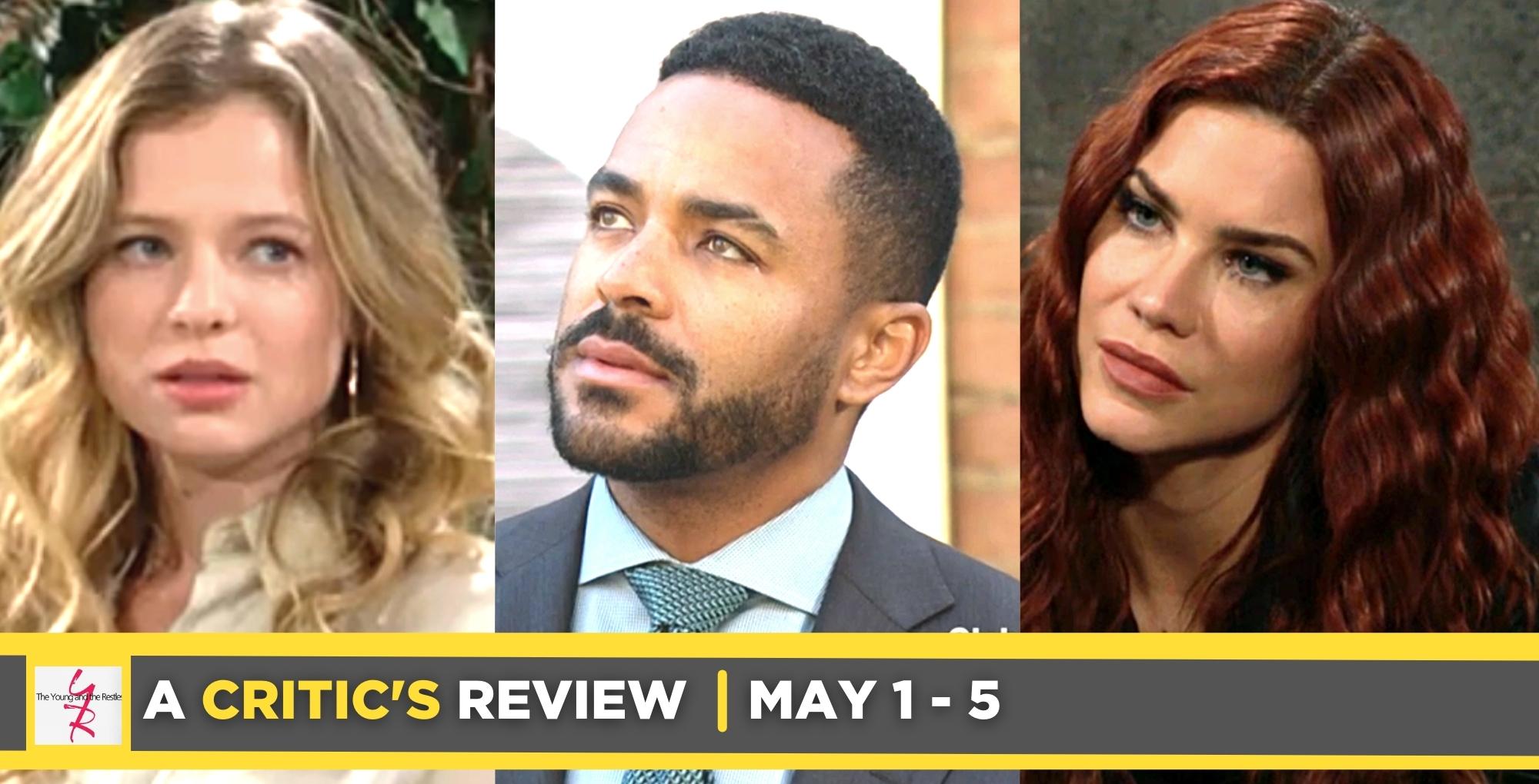 the young and the restless critic's review for may 1 – may 5, 2023, three images summer, nate, and sally.
