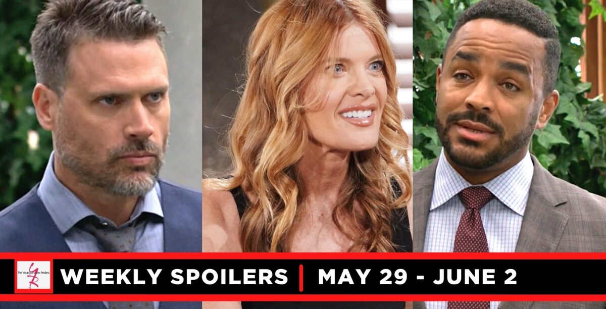 the young and the restless spoilers for may 29 – june 2, 2023, three images nicholas, phyllis, and nate.