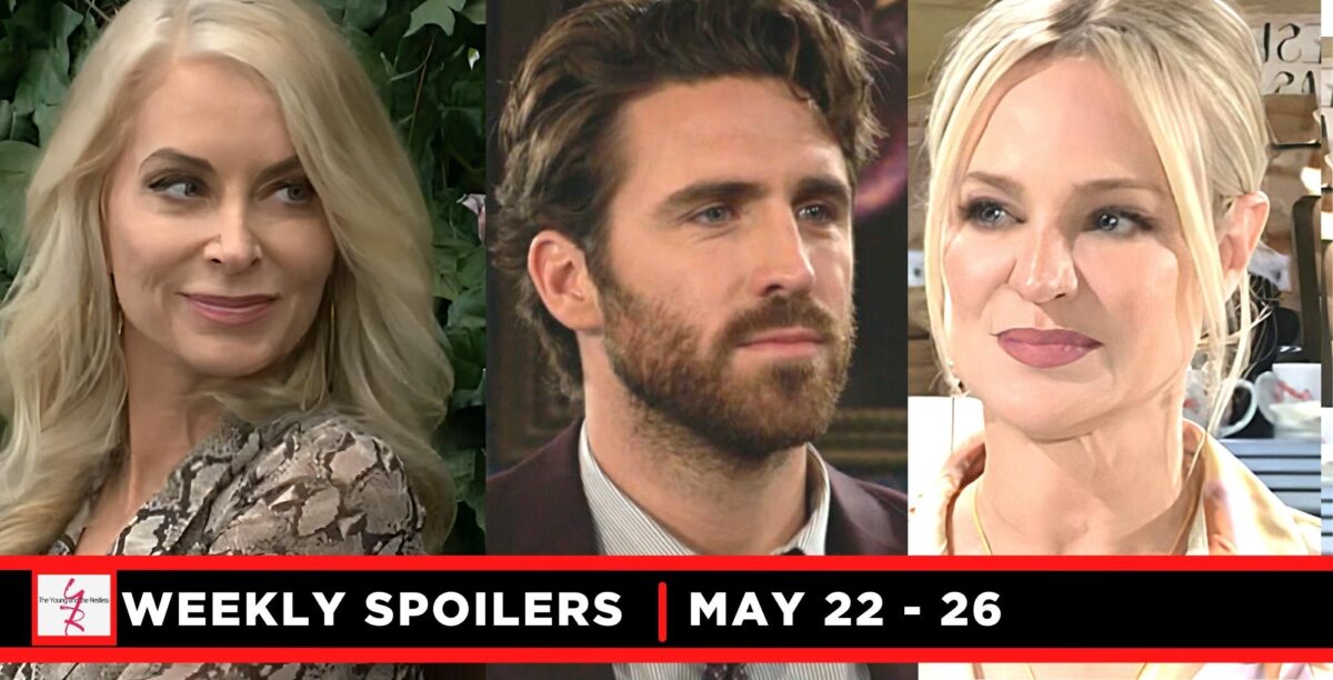 the young and the restless spoilers for may 22 – may 26, 2023, three images ashley, chance, and sharon.