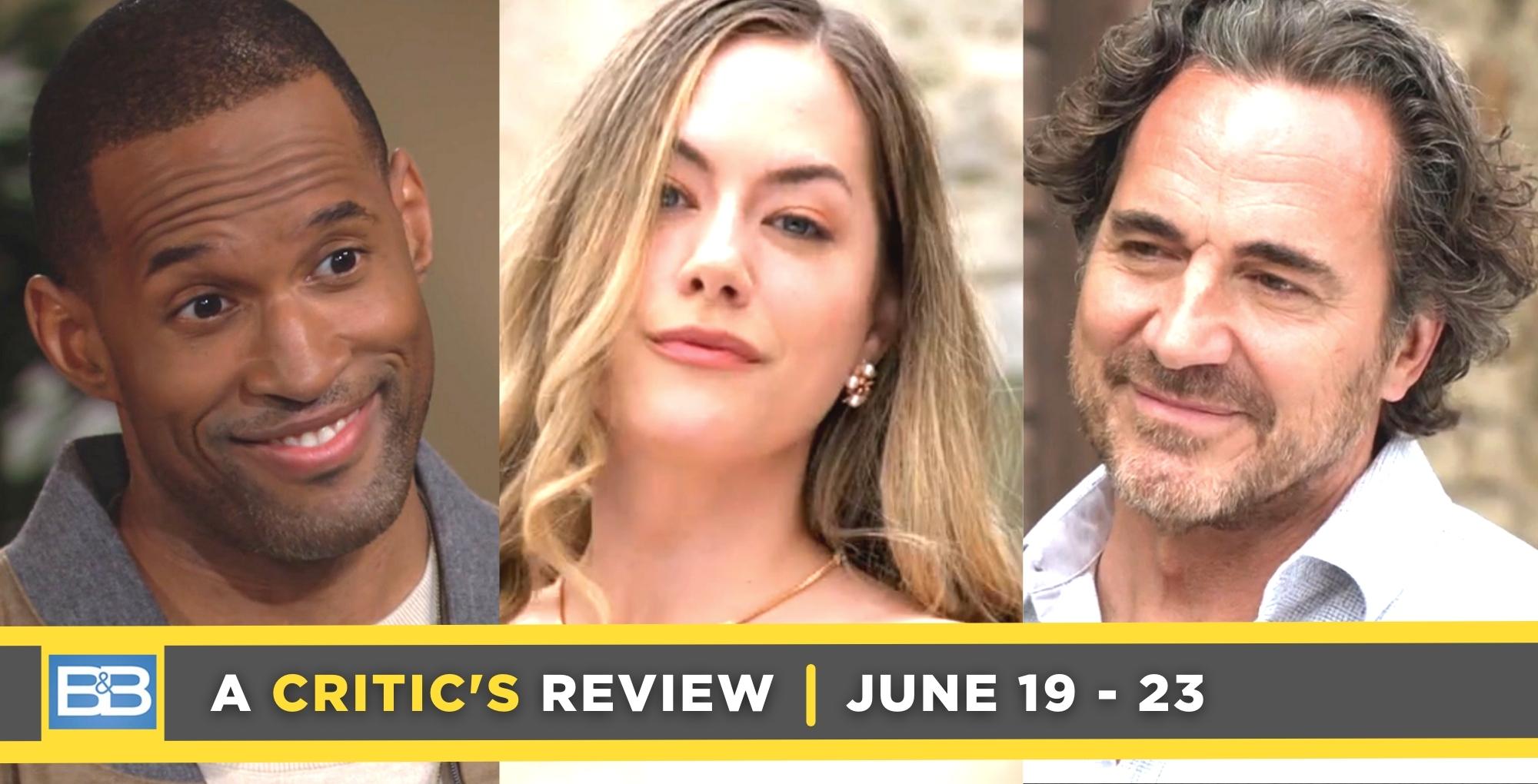 the bold and the beautiful critic's review for june 19 – june 23, 2023, three images carter, hope, and ridge.